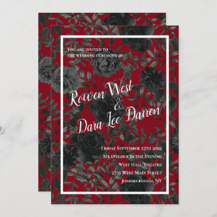 Rood en zwart Roos Gothic Wedding Invitations Kaart