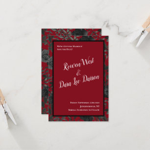 Rood en zwart Roos Gothic Wedding Save the Date Kaart