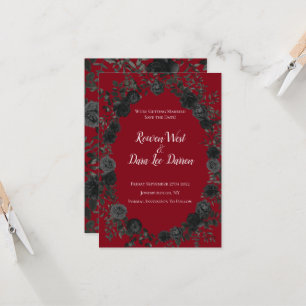 Rood en zwart Roos Gothic Wedding Save the Date Kaart