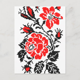 Rood en zwart Roos kruisstikken Russisch Patroon Briefkaart