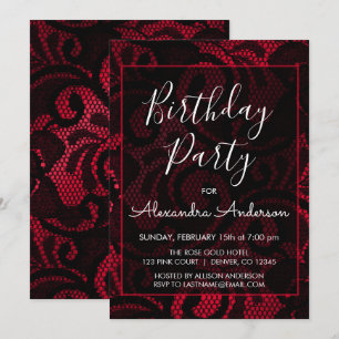 Rood en Zwart Satijn Kant Alle Leeftijd Verjaardag Kaart
