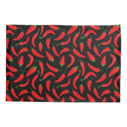 Rood en Zwart Spicy Chili Pepper Patterned Kussensloop (Achterkant)
