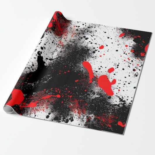 Rood en Zwart Splatter Cadeaupapier (Uitgerold)