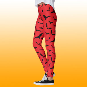 Rood en Zwart Spooky Bats Halloween Kostuum Leggings