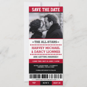Rood en Zwart Sport Ticket Save the Date