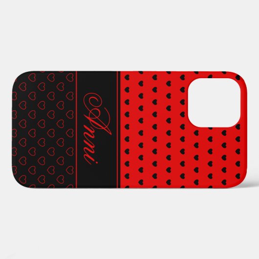Rood en zwart, stijlvol hartenpatroon, aangepaste Case-Mate iPhone case (Achterkant (horizontaal))