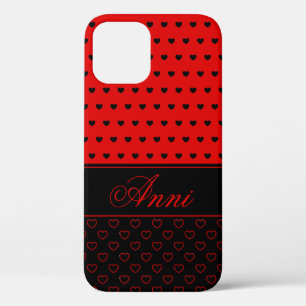 Rood en zwart, stijlvol hartenpatroon, aangepaste  iPhone 12 pro hoesje