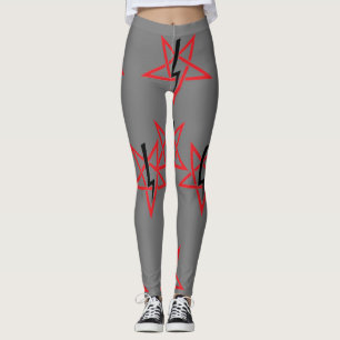 Rood en zwart teken van Anton LaVey op grijs Leggings