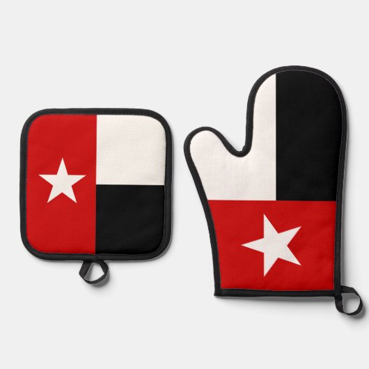 Rood en zwart Texas State Flag Ovenwant & Pannenlap Set (Voorkant)