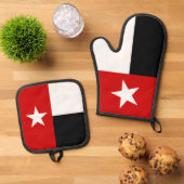 Rood en zwart Texas State Flag Ovenwant & Pannenlap Set (Top down)