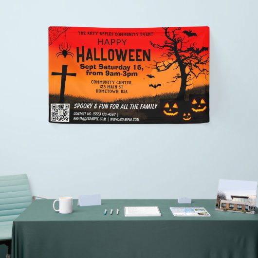 rood en zwart vrolijke Halloween Banner QR-code (Beurs)