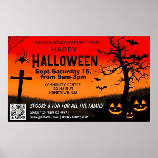 rood en zwart vrolijke Halloween Banner QR-code Poster (Voorkant)
