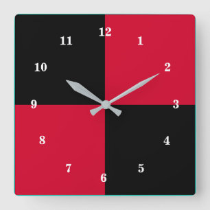 Rood en Zwart Wandklok Modern Ontwerp Vierkante Klok
