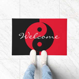 Rood en zwart Yin Yang logo welkomstdeurmat Deurmat