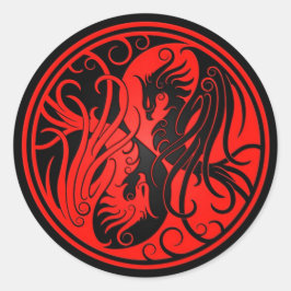 Rood en Zwart Yin Yang Phoenix Ronde Sticker