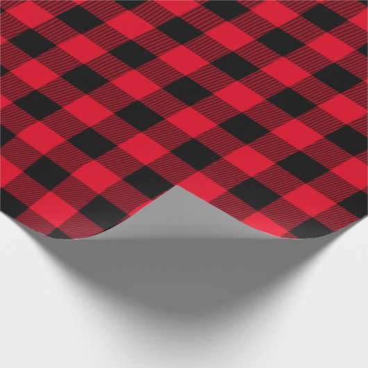 Rood en zwart Zig Zag Buffalo met kerstmis Cadeaupapier (Hoek)