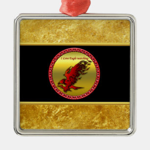 Rood- en zwarte adelhawk falcan gouden folie textu metalen ornament