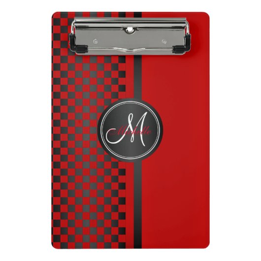 Rood- en zwarte checkboard - Monogram Mini Klembord (Voorkant)