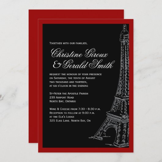 Rood- en zwarte Eiffeltoren Kaart (Voorkant / Achterkant)