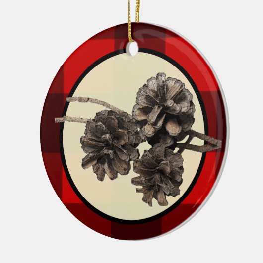 Rood- en zwarte flatpanel en Pinecones kerst Keramisch Ornament (Links)