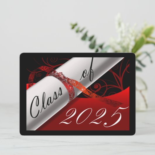 Rood- en Zwarte Graduation Party Kaart (Staand voorkant)