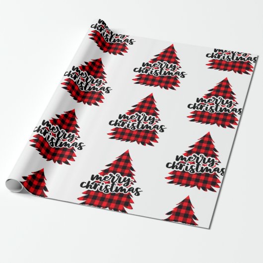 Rood- en zwarte kerstboom cadeaupapier (Uitgerold)