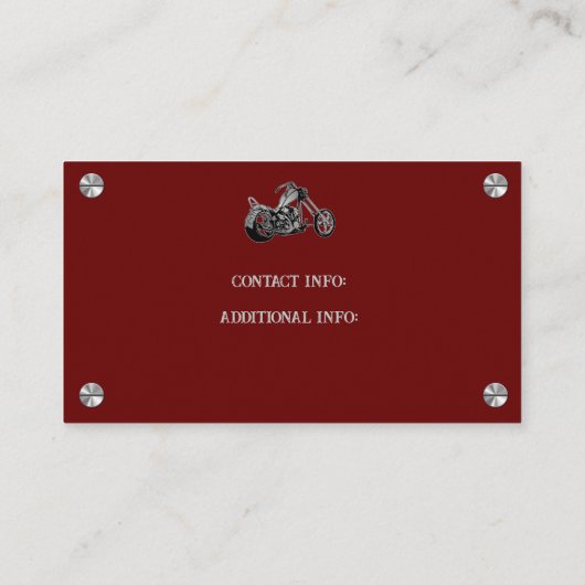 Rood- en zwarte-motorfietswinkel, Visitekaartje (Achterkant)