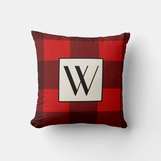 Rood- en zwarte palmmonogram Pillow Kussen (Voorkant)