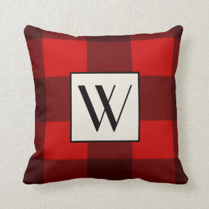 Rood- en zwarte palmmonogram Pillow Kussen