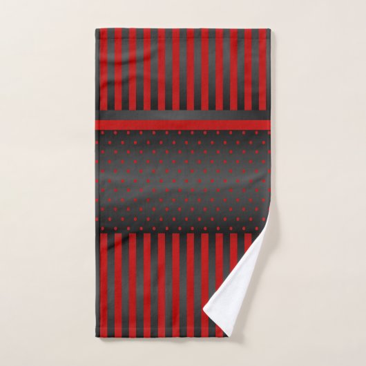 Rood- en zwarte pooldots en stripes bad handdoek (Handdoek)