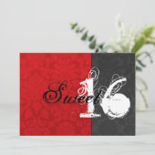 Rood- en zwarte zestien uitnodigingen (Staand voorkant)