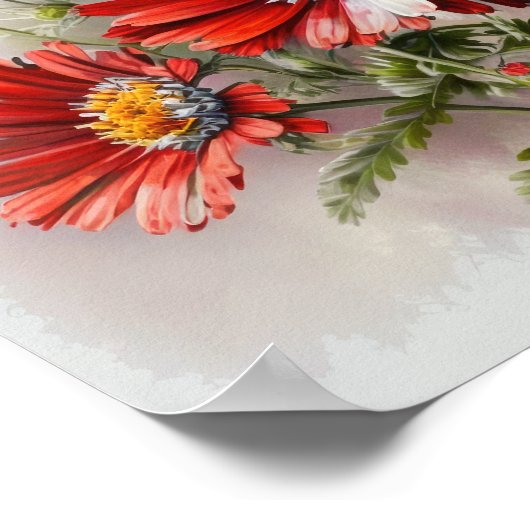 Rood Engels Daisy Flower Art Print Poster (Hoek)