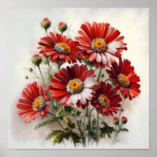 Rood Engels Daisy Flower Art Print Poster