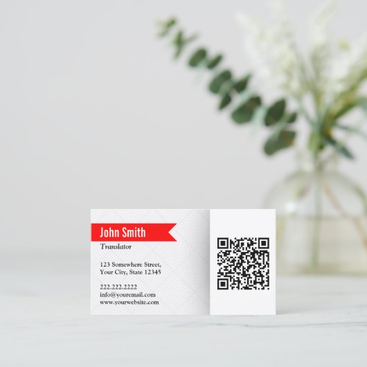 Rood etiket QR-code Vertaler Visitekaartje (Staand voorkant)