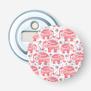 Rood etnisch olifantenpatroon button flesopener