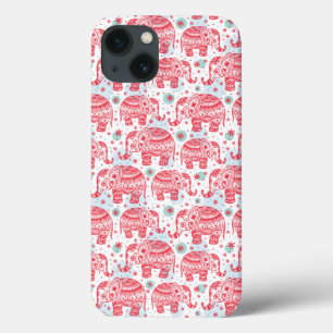 Rood etnisch olifantenpatroon iPhone 13 hoesje