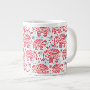 Rood etnisch olifantenpatroon grote koffiekop