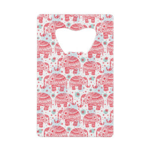 Rood etnisch olifantenpatroon kredietkaart flessenopener