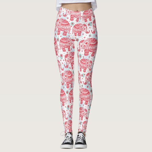 Rood etnisch olifantenpatroon leggings (Voorkant)