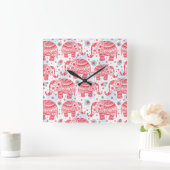 Rood etnisch olifantenpatroon vierkante klok (Huis)