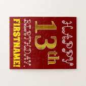 Rood, Faux Gold 13e verjaardag + Eigen naam Puzzle Legpuzzel (Horizontaal)