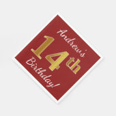Rood, Faux Gold 14e verjaardag + Aangepaste naam Servetten (Hoek)