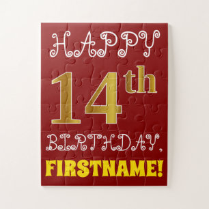 Rood, Faux Gold 14e verjaardag + Eigen naam Puzzle Legpuzzel