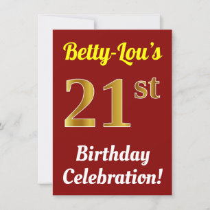 Rood, Faux Gold 21ste verjaardag viering + naam Kaart