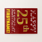 Rood, Faux Gold 25th Birthday + Eigen naam Puzzle Legpuzzel (Horizontaal)