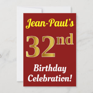 Rood, Faux Gold 32e verjaardag + Naam Kaart