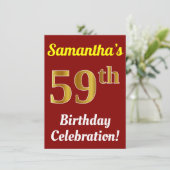 Rood, Faux Gold 59e verjaardag viering + Naam Kaart (Staand voorkant)