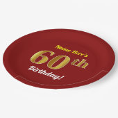 Rood, Faux Gold 60ste verjaardag + aangepaste naam Papieren Bordje (Gekanteld)