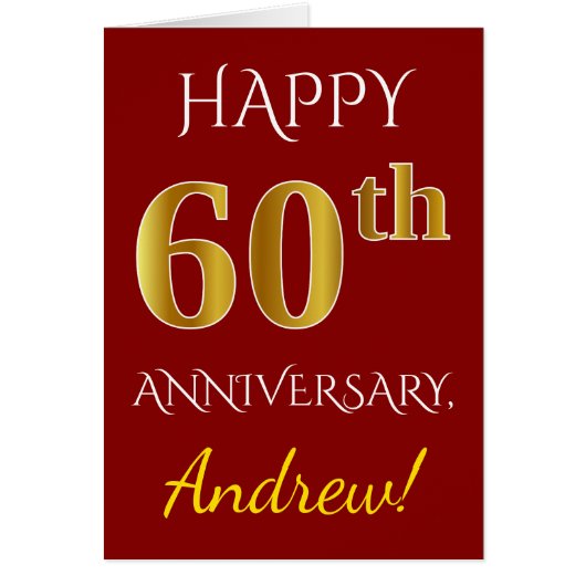 Rood, Faux Gold 60th Wedding Jubileum + Naam (Voorkant)