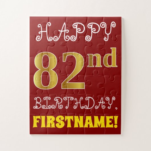Rood, Faux Gold 82e verjaardag + Eigen naam Puzzle Legpuzzel (Verticaal)